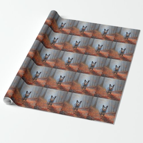 Blue Heeler in Autumn Leaves Fall Inspire Wrapping Paper
