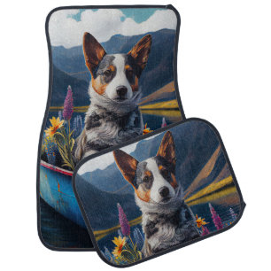 Blue Heeler on a Paddle: A Scenic Adventure Car Floor Mat
