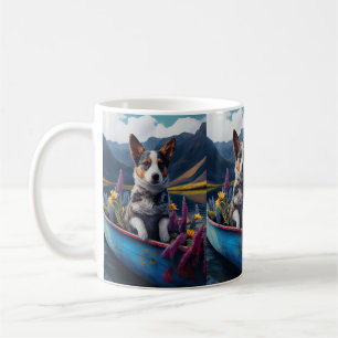 Blue Heeler on a Paddle: A Scenic Adventure Coffee Mug