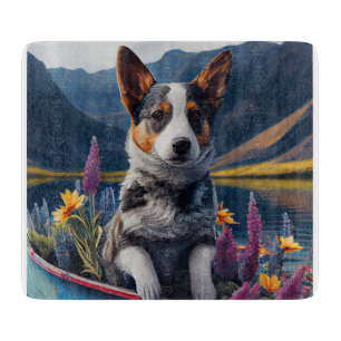 Blue Heeler on a Paddle: A Scenic Adventure Cutting Board