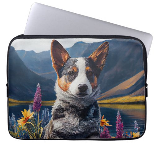 Blue Heeler on a Paddle A Scenic Adventure Laptop Sleeve