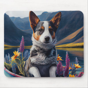 Blue Heeler on a Paddle: A Scenic Adventure Mouse Pad