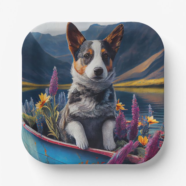 Blue Heeler on a Paddle: A Scenic Adventure Paper Plates (Front)