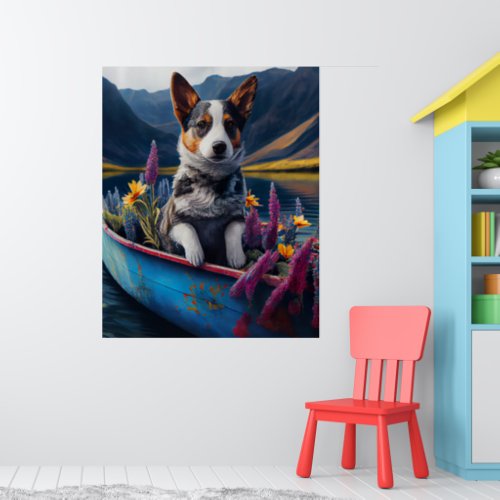 Blue Heeler on a Paddle A Scenic Adventure Poster