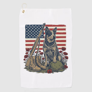 Blue Heeler Patriotic Memorial Vintage Engraving S Golf Towel