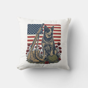Blue Heeler Patriotic Memorial Vintage Engraving S Throw Pillow