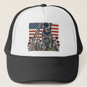 Blue Heeler Patriotic Memorial Vintage Engraving S Trucker Hat