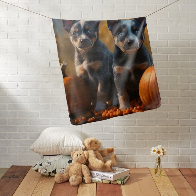 Blue Heeler Puppy Autumn Delight Pumpkin Baby Blanket (In Situ)