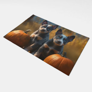 Blue Heeler Puppy Autumn Delight Pumpkin Doormat