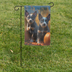 Blue Heeler Puppy Autumn Delight Pumpkin Garden Flag