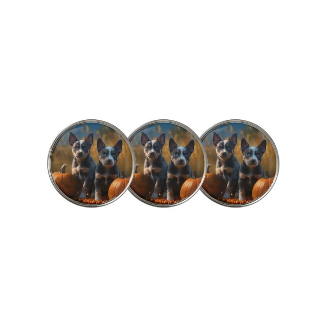 Blue Heeler Puppy Autumn Delight Pumpkin Golf Ball Marker (3 Up)