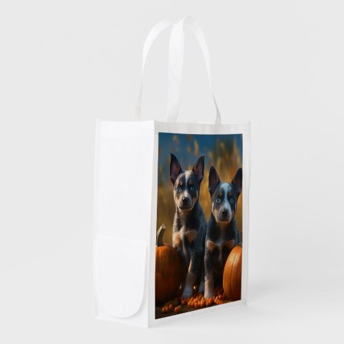 Blue Heeler Puppy Autumn Delight Pumpkin Grocery Bag