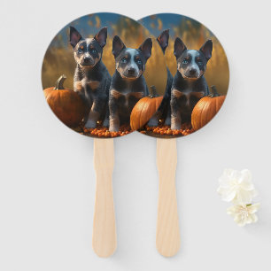 Blue Heeler Puppy Autumn Delight Pumpkin Hand Fan