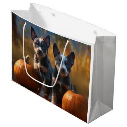 Blue Heeler Puppy Autumn Delight Pumpkin Large Gift Bag