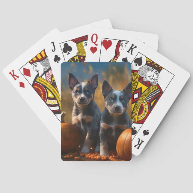 Blue Heeler Puppy Autumn Delight Pumpkin Poker Cards (Back)