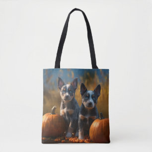 Blue Heeler Puppy Autumn Delight Pumpkin Tote Bag