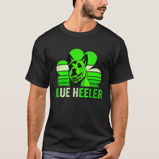 Blue Heeler Shamrock St Patricks Day T-Shirt (Front)