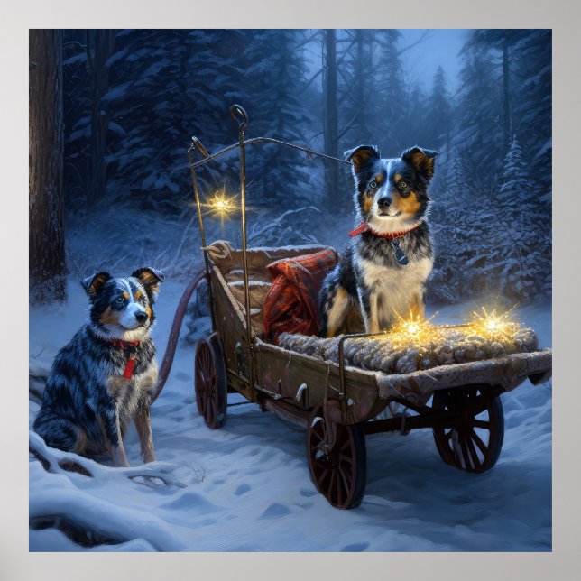 Blue Heeler Snowy Sleigh Christmas Decor  (Front)