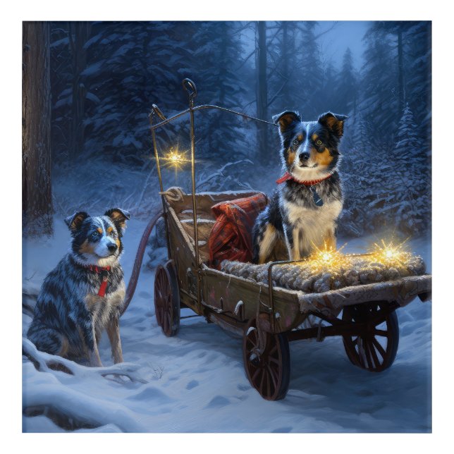 Blue Heeler Snowy Sleigh Christmas Decor  (Front)