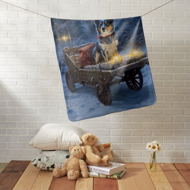 Blue Heeler Snowy Sleigh Christmas Decor  Baby Blanket (In Situ)