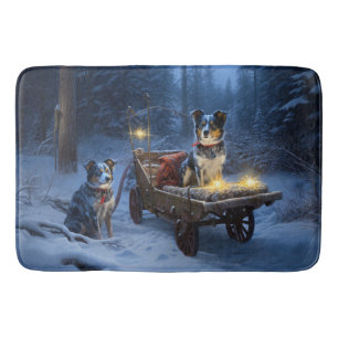 Blue Heeler Snowy Sleigh Christmas Decor Bath Mat