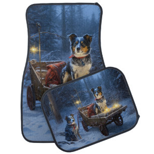 Blue Heeler Snowy Sleigh Christmas Decor Car Floor Mat