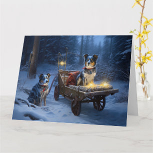 Blue Heeler Snowy Sleigh Christmas Decor Card