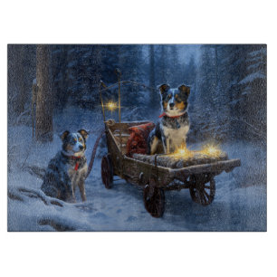 Blue Heeler Snowy Sleigh Christmas Decor  Cutting Board