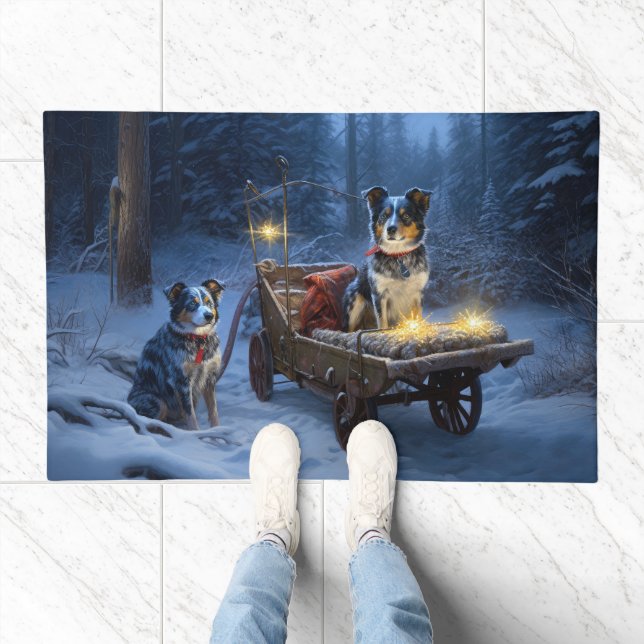 Blue Heeler Snowy Sleigh Christmas Decor  Doormat (Indoor)