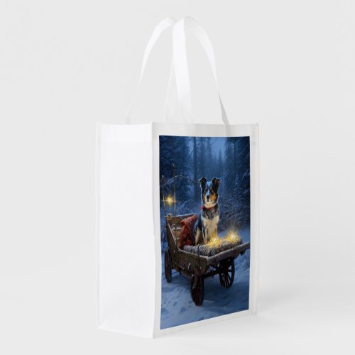 Blue Heeler Snowy Sleigh Christmas Decor  Grocery Bag