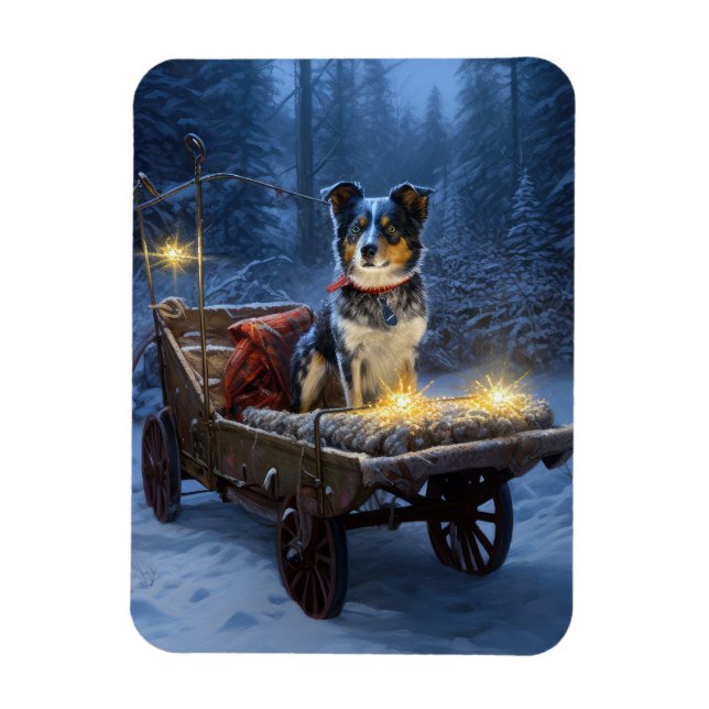 Blue Heeler Snowy Sleigh Christmas Decor  Magnet (Vertical)