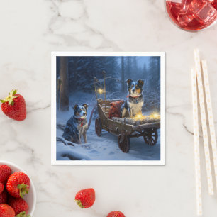 Blue Heeler Snowy Sleigh Christmas Decor  Napkins