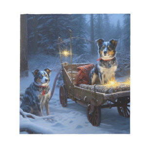 Blue Heeler Snowy Sleigh Christmas Decor Notepad
