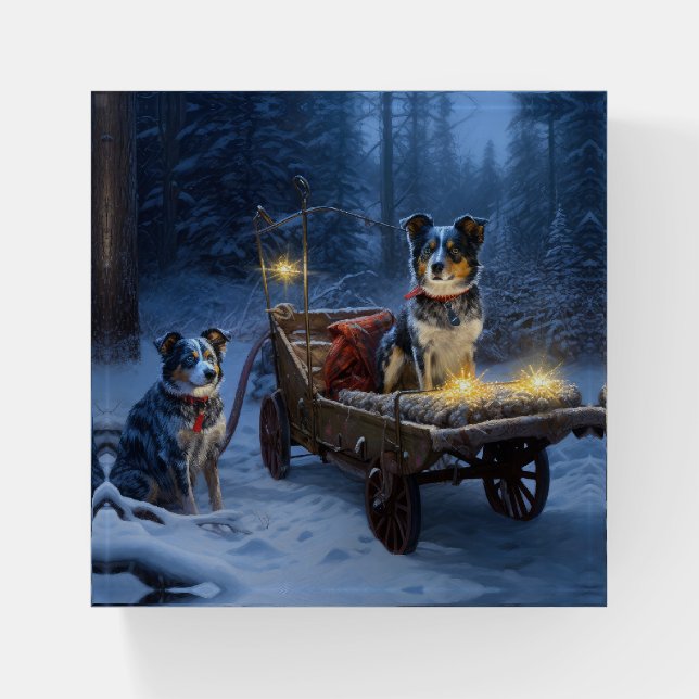 Blue Heeler Snowy Sleigh Christmas Decor  Paperweight (Front)