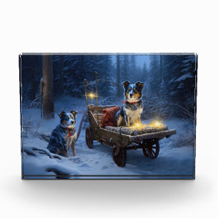 Blue Heeler Snowy Sleigh Christmas Decor  Photo Block