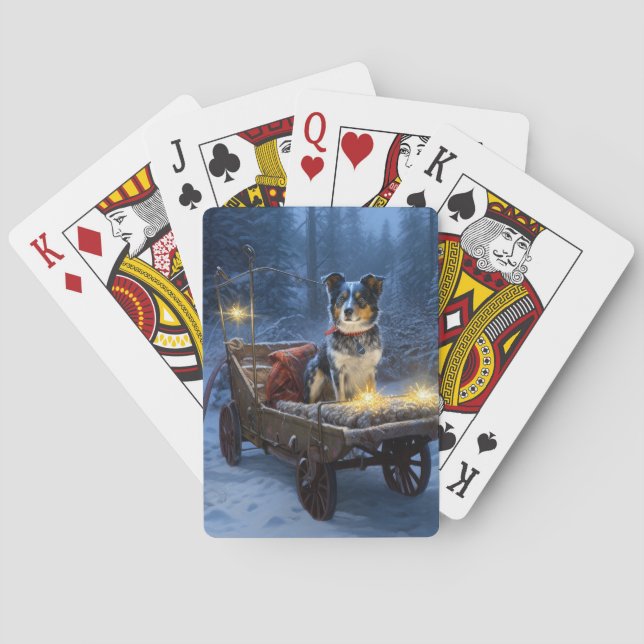 Blue Heeler Snowy Sleigh Christmas Decor  Poker Cards (Back)