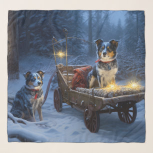 Blue Heeler Snowy Sleigh Christmas Decor  Scarf