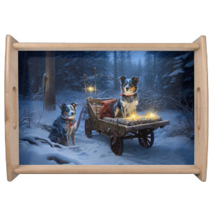Blue Heeler Snowy Sleigh Christmas Decor  Serving Tray