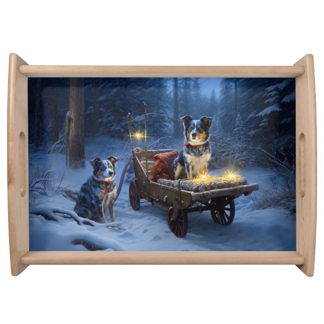 Blue Heeler Snowy Sleigh Christmas Decor  Serving Tray (Front)