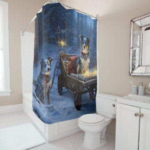 Blue Heeler Snowy Sleigh Christmas Decor Shower Curtain