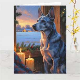 Blue Heeler With Christmas Lights Holiday Card