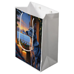 Blue Heeler With Christmas Lights Holiday Medium Gift Bag