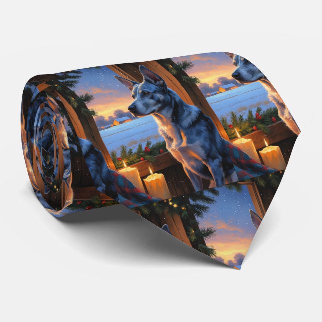 Blue Heeler With Christmas Lights Holiday  Neck Tie (Rolled)