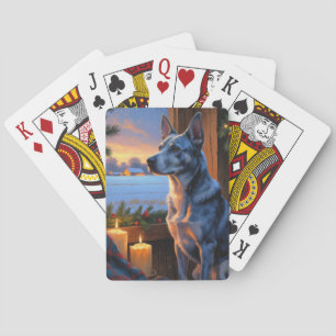 Blue Heeler With Christmas Lights Holiday  Poker Cards