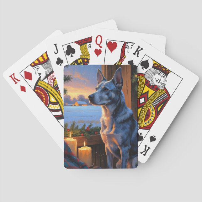 Blue Heeler With Christmas Lights Holiday  Poker Cards (Back)