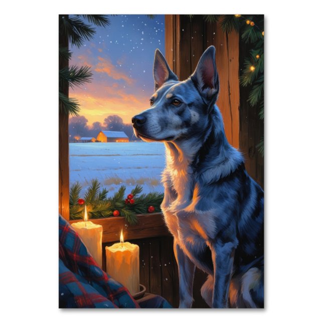 Blue Heeler With Christmas Lights Holiday  Table Number (Front)