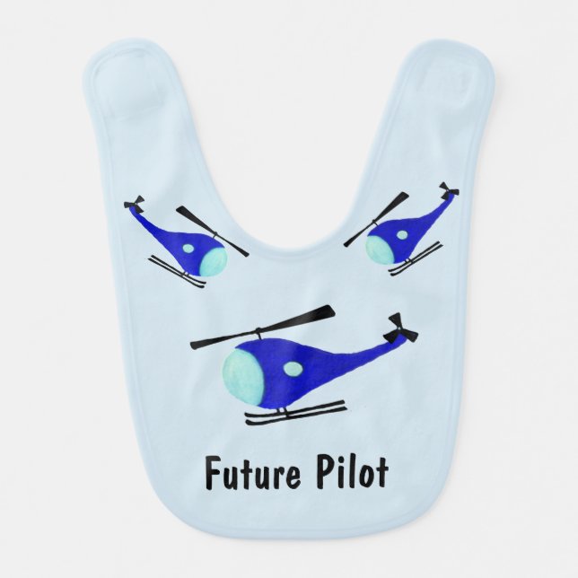 Blue helicopter baby bib (Front)