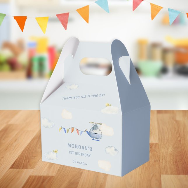Blue Helicopter Cute Wolf First Birthday  Favor Boxes (Creator Uploaded)