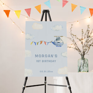 Blue Helicopter Cute Wolf First Birthday Welcome Foam Board