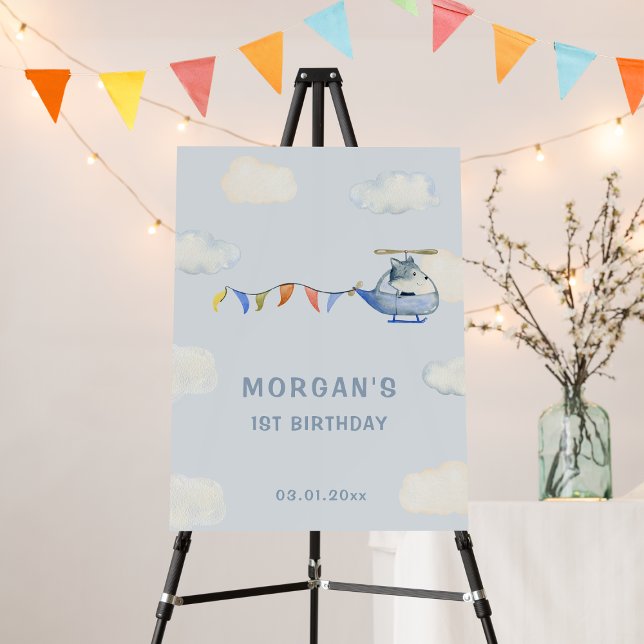 Blue Helicopter Cute Wolf First Birthday Welcome Foam Board (Creator Uploaded)